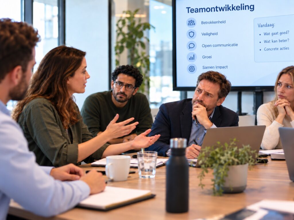 Psychologische veiligheid: Leider verwerkt kritische feedback van een medewerker tijdens een teamoverleg over teamontwikkeling